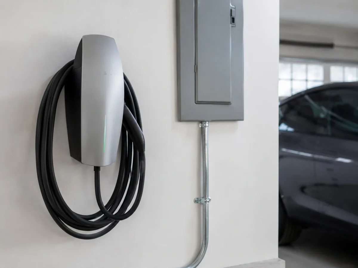 Level 2 EV charger installed in a garage by Westside Comfort Solutions in Renton, WA